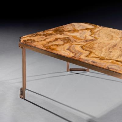 Mid Century Italian Gilt Brass Coffee Table With Onyx Marble Top