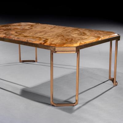 Mid Century Italian Gilt Brass Coffee Table With Onyx Marble Top