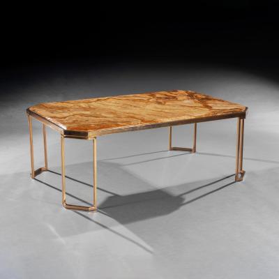 Mid Century Italian Gilt Brass Coffee Table With Onyx Marble Top