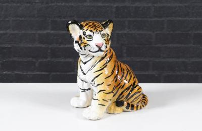 Mid Century Italian Glazed Ceramic Tiger Sculpture