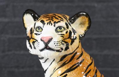 Mid Century Italian Glazed Ceramic Tiger Sculpture