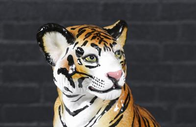 Mid Century Italian Glazed Ceramic Tiger Sculpture