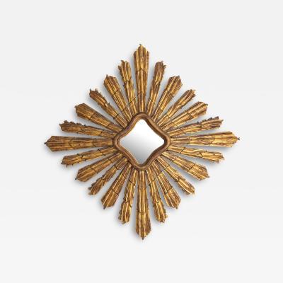 Mid Century Italian Gold Gilt Wood Starburst Mirror