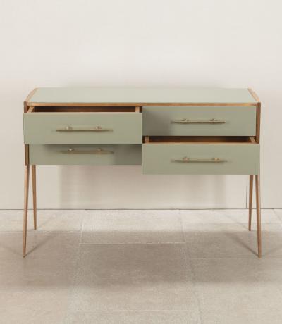 Mid Century Italian Green Glass and Wood Sideboard