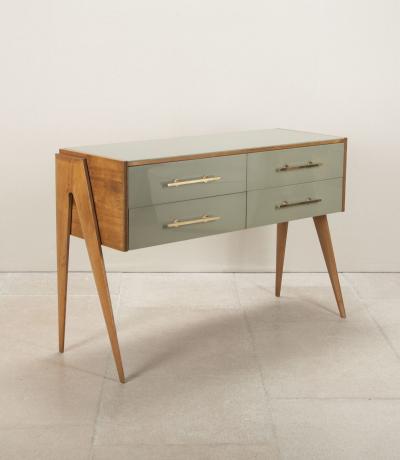 Mid Century Italian Green Glass and Wood Sideboard
