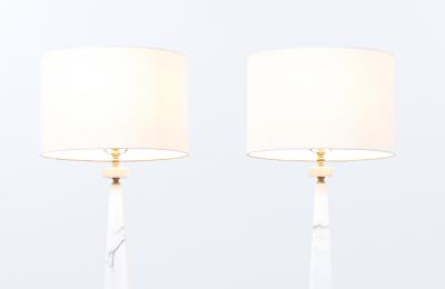 Mid Century Italian Marble Brass Pyramid Style Table Lamps