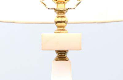 Mid Century Italian Marble Brass Pyramid Style Table Lamps