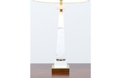 Mid Century Italian Marble Brass Pyramid Style Table Lamps