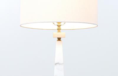 Mid Century Italian Marble Brass Pyramid Style Table Lamps