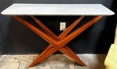 Mid Century Italian Marble and Wood Console 1980s