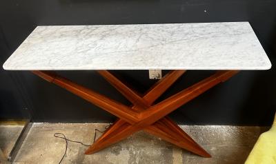 Mid Century Italian Marble and Wood Console 1980s