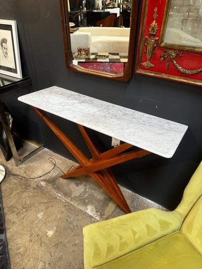 Mid Century Italian Marble and Wood Console 1980s