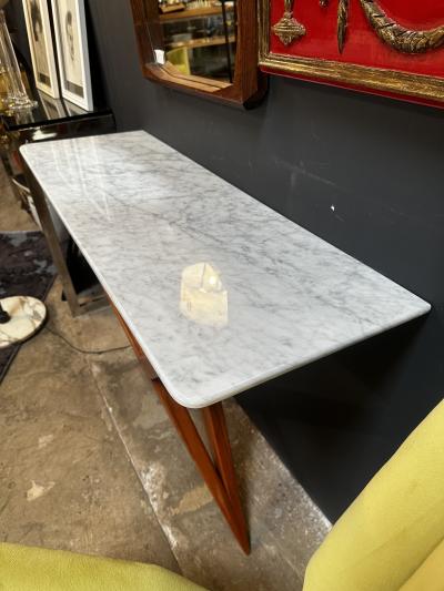 Mid Century Italian Marble and Wood Console 1980s