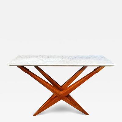Mid Century Italian Marble and Wood Console 1980s