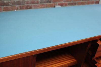 Mid Century Italian Modern Mahogany Credenza with Blue Laminate Surface