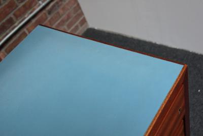 Mid Century Italian Modern Mahogany Credenza with Blue Laminate Surface