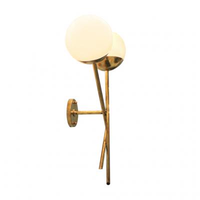 Mid Century Italian Modern Style Brass and Glass Sconces Set of 2