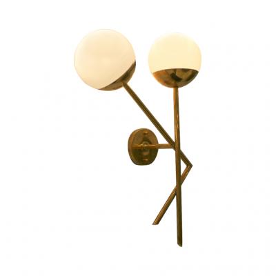 Mid Century Italian Modern Style Brass and Glass Sconces Set of 2