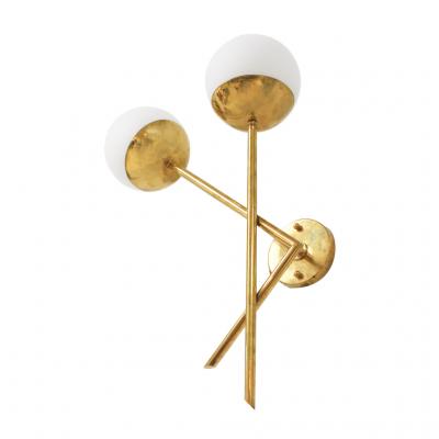 Mid Century Italian Modern Style Brass and Glass Sconces Set of 2