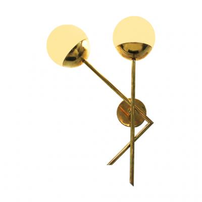 Mid Century Italian Modern Style Brass and Glass Sconces Set of 2