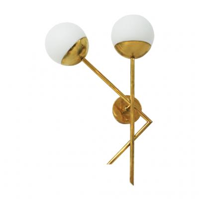 Mid Century Italian Modern Style Brass and Glass Sconces Set of 2