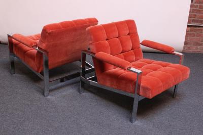 Mid Century Italian Modern Tufted Mohair and Chrome Lounge Chairs