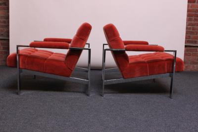 Mid Century Italian Modern Tufted Mohair and Chrome Lounge Chairs