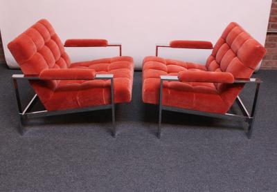 Mid Century Italian Modern Tufted Mohair and Chrome Lounge Chairs