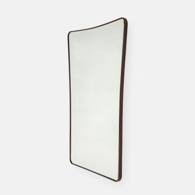 Mid Century Italian Modernist Large Shaped Wood Beveled Wall Mirror 
