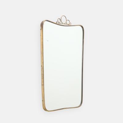 Mid Century Italian Modernist Shaped Brass Mirror with Scroll Crest