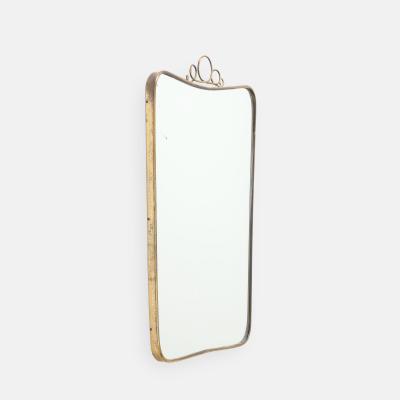 Mid Century Italian Modernist Shaped Brass Mirror with Scroll Crest