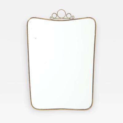 Mid Century Italian Modernist Shaped Brass Mirror with Scroll Crest