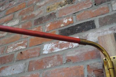 Mid Century Italian Modernist Wall Swag Lamp in Brass and Red Lacquered Metal