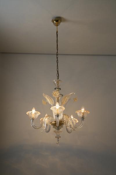 Mid Century Italian Murano Glass Chandelier with Flowers and Leaves 1950s