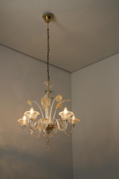 Mid Century Italian Murano Glass Chandelier with Flowers and Leaves 1950s