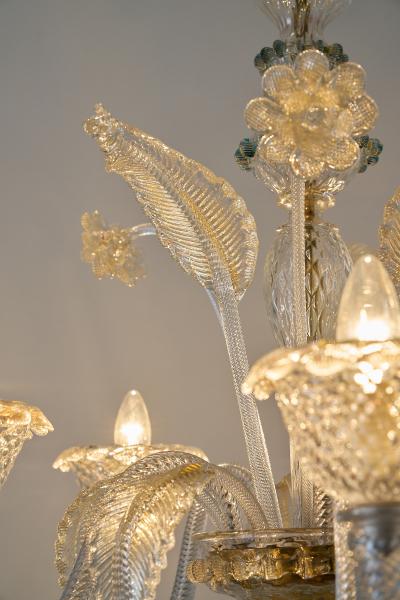 Mid Century Italian Murano Glass Chandelier with Flowers and Leaves 1950s