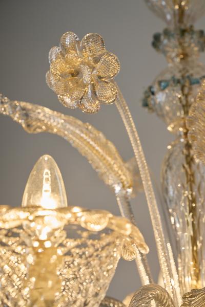 Mid Century Italian Murano Glass Chandelier with Flowers and Leaves 1950s