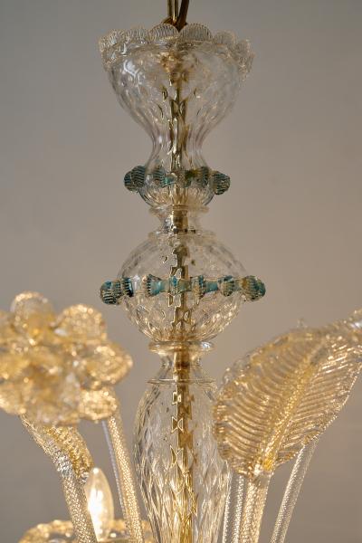 Mid Century Italian Murano Glass Chandelier with Flowers and Leaves 1950s