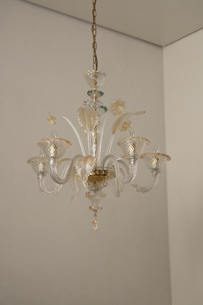 Mid Century Italian Murano Glass Chandelier with Flowers and Leaves 1950s