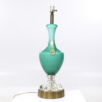 Mid Century Italian Murano Teal Cased Glass Double Handled Urn Form Lamps Pair