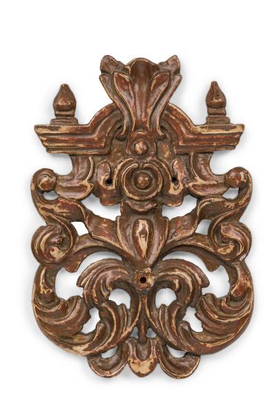 Mid Century Italian Painted and Carved Wood Scroll Wall Applique