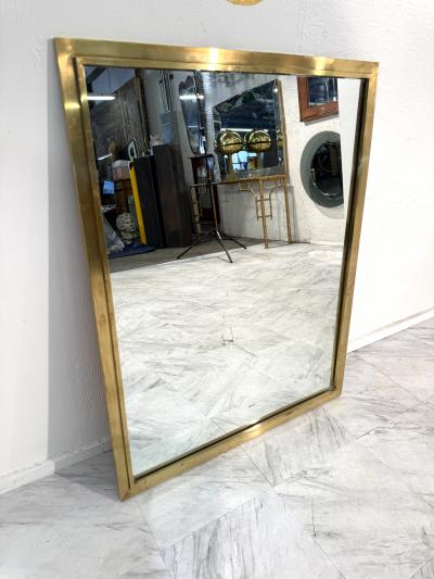 Mid Century Italian Rectangular Mirror with Brass Frame