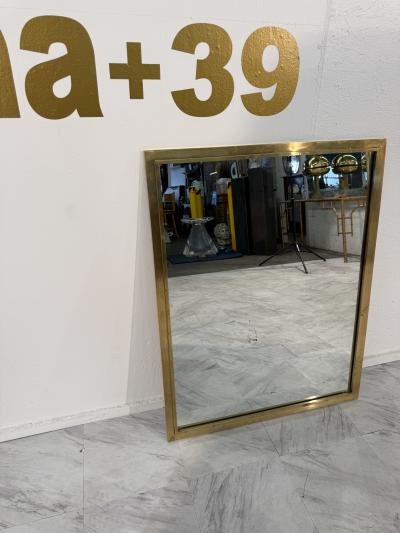 Mid Century Italian Rectangular Mirror with Brass Frame
