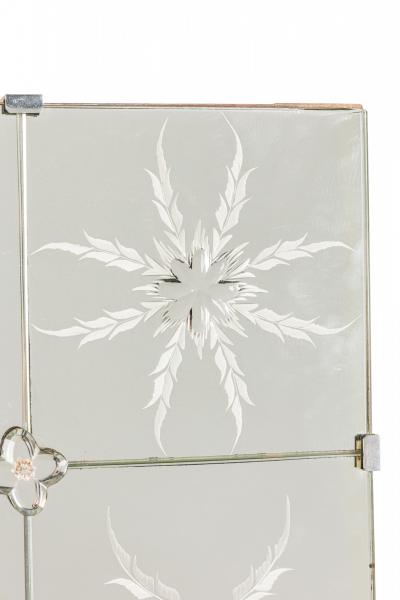 Mid Century Italian Rectangular Wall Mirror with Etched Glass Floral Border