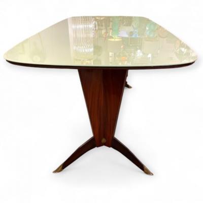 Mid Century Italian Rosewood Table with Cream Glass