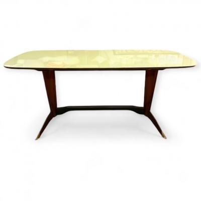 Mid Century Italian Rosewood Table with Cream Glass