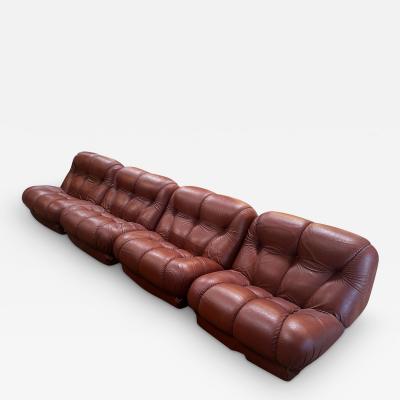 Mid Century Italian Sectional Brown Leather Sofa 1970s Giuseppe Munari Style