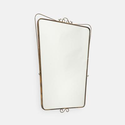 Mid Century Italian Shaped Brass Wall Mirror with Scroll Decorations
