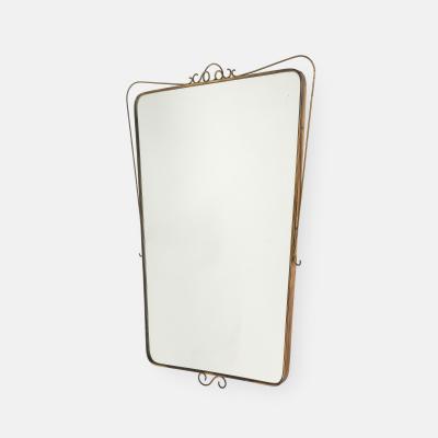Mid Century Italian Shaped Brass Wall Mirror with Scroll Decorations