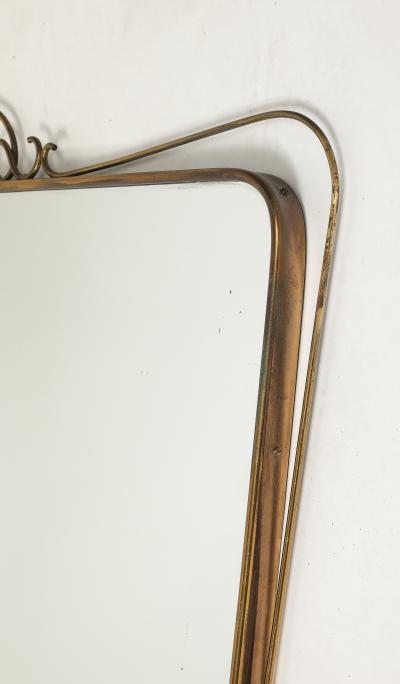 Mid Century Italian Shaped Brass Wall Mirror with Scroll Decorations